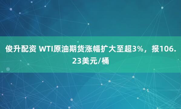 俊升配资 WTI原油期货涨幅扩大至超3%，报106.23美元/桶